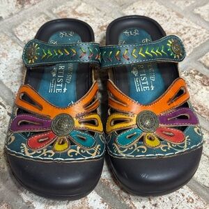 Spring Step L'Artiste Copa Hand Painted Floral Leather Clogs Boho Chic Comfort